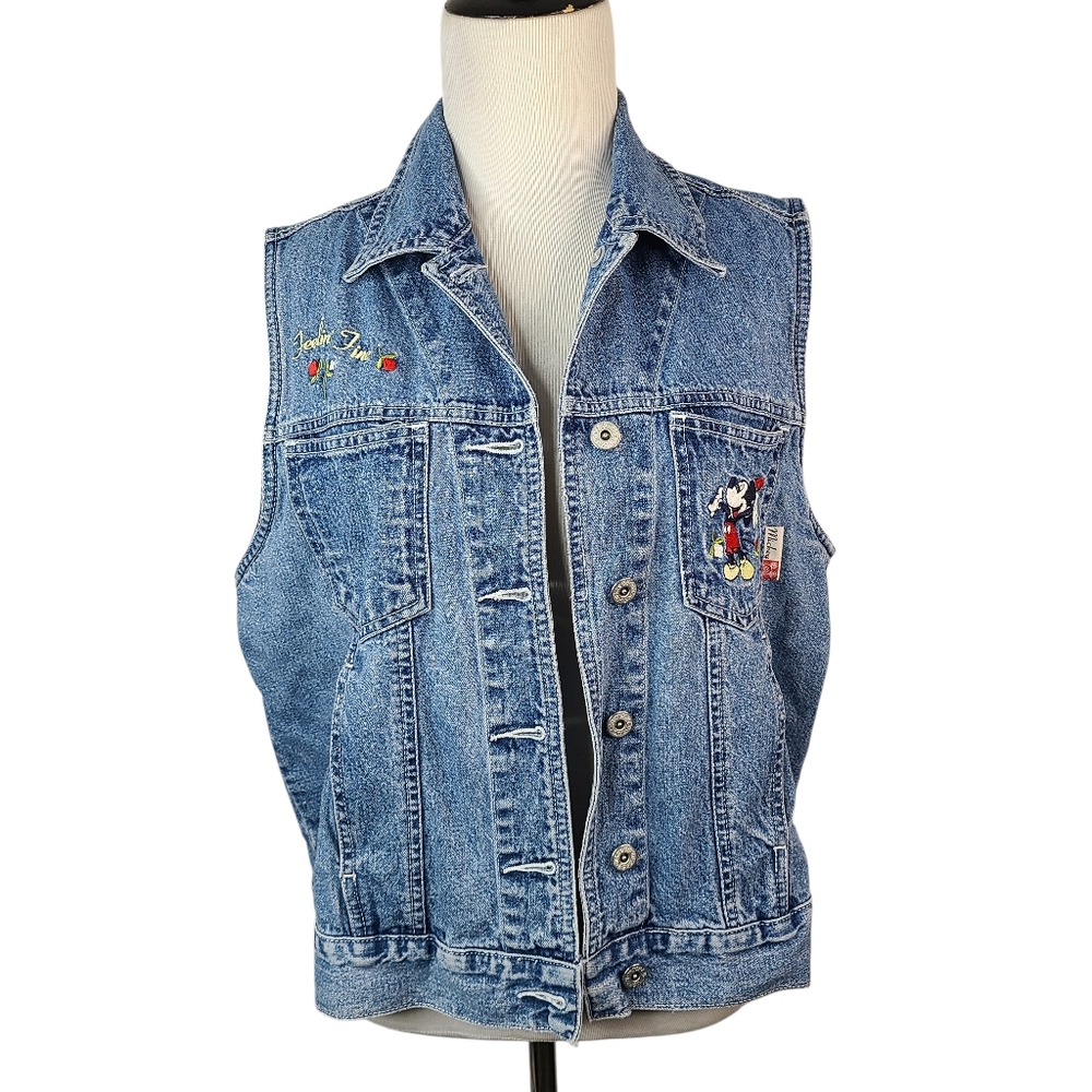 Mickey Unlimited Vintage Denim Vest Embroidery Women's Size Medium